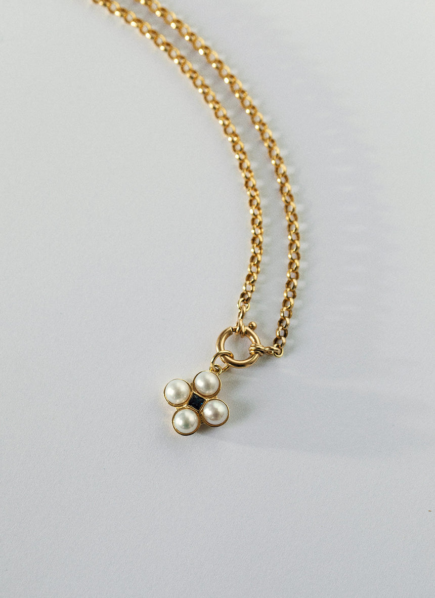 Lotus pearl sapphire charm 14k gold