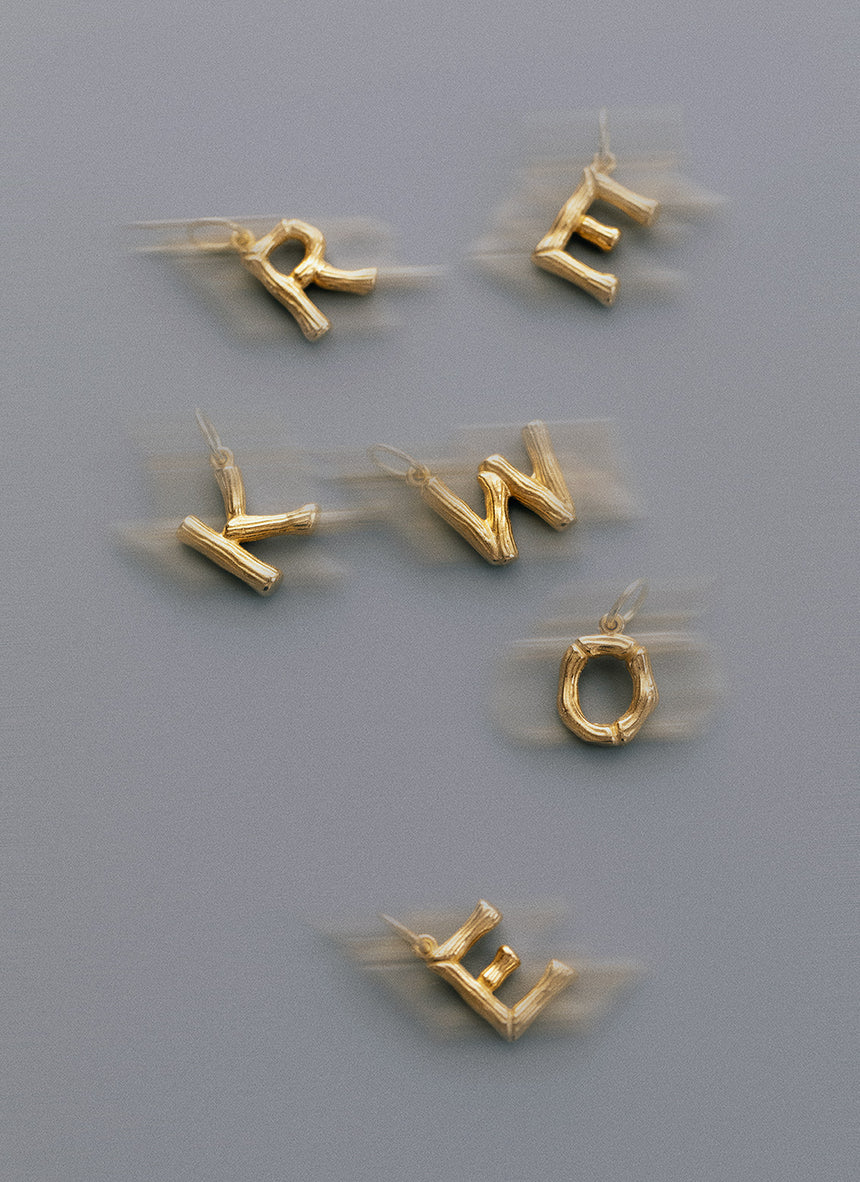 Bamboe alfabet bedel 14k goud