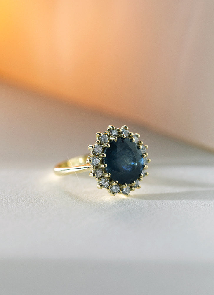 Alivia diamond sapphire entourage ring 14k gold