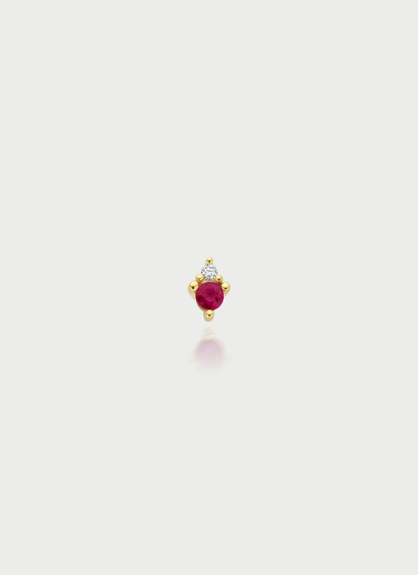 Jane diamond ruby single earstud 14k gold