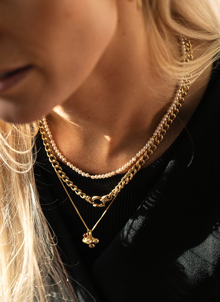 Kaia pearl necklace with gold beads 14k gold