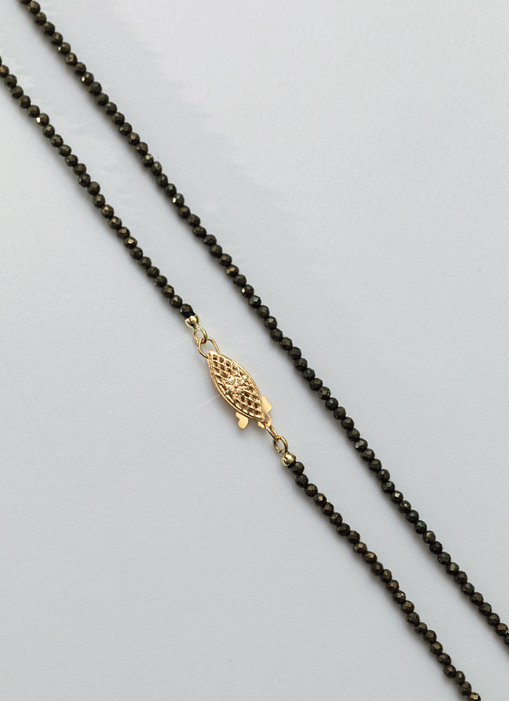 Lillie pyrite necklace with front lock 14k gold