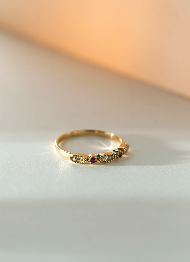 Loki diamond ruby ring 14k gold