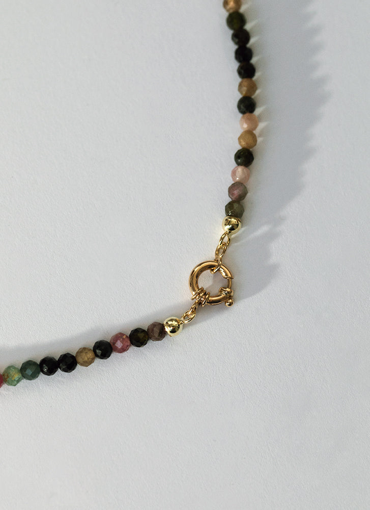 Nala tourmaline necklace with front lock 14k gold