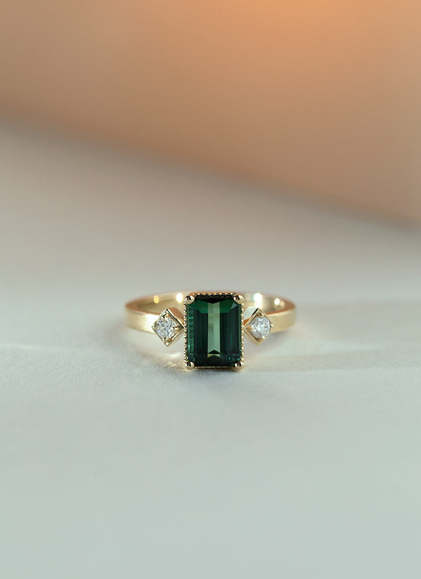 Ylva diamant toermalijn ring 14k goud