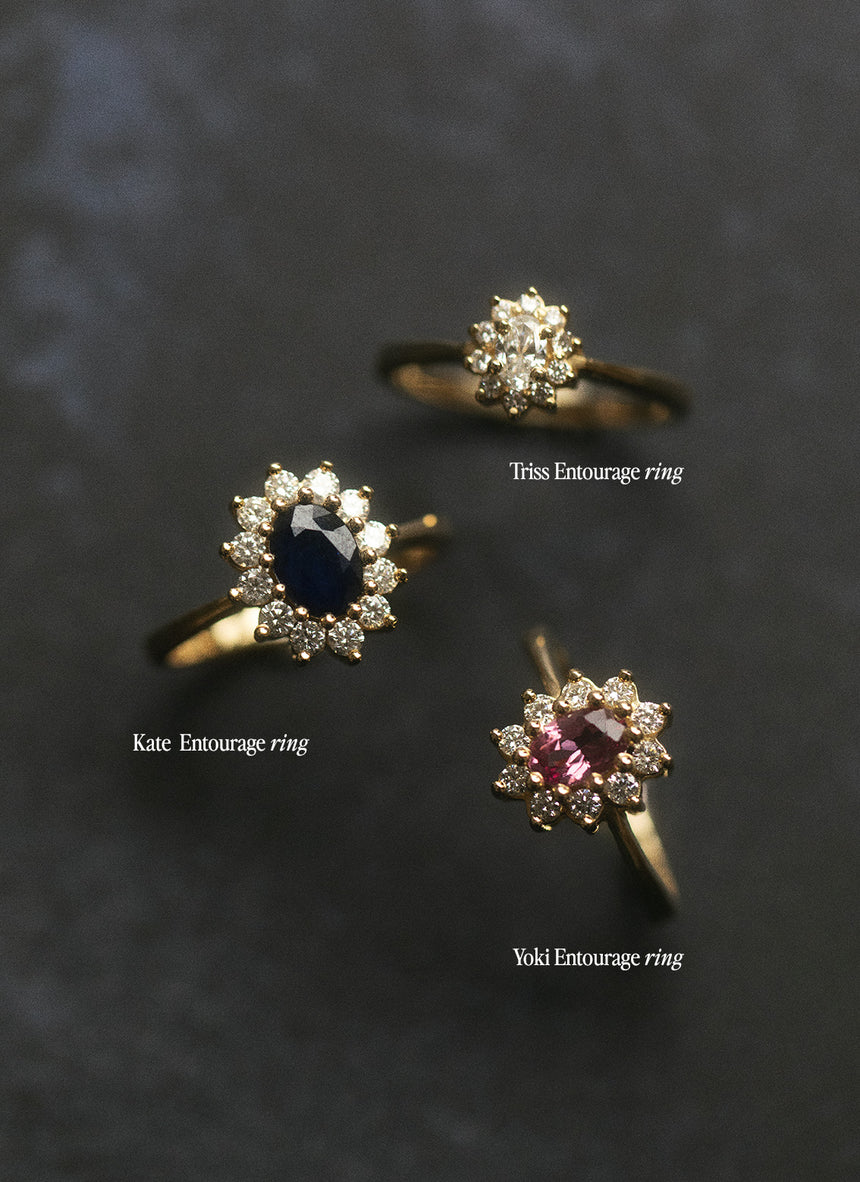 Kate diamant saffier entourage ring 14k goud