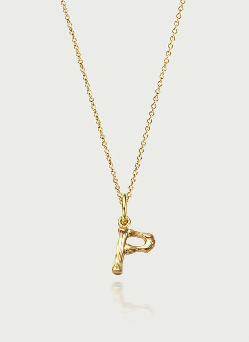 Bamboo alphabet charm 14k gold - Studio Kroewe