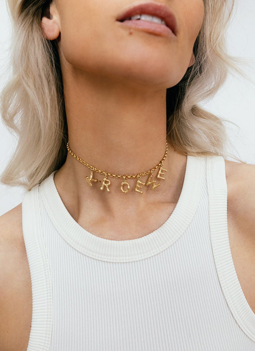Bamboo alphabet charm 14k gold - Studio Kroewe