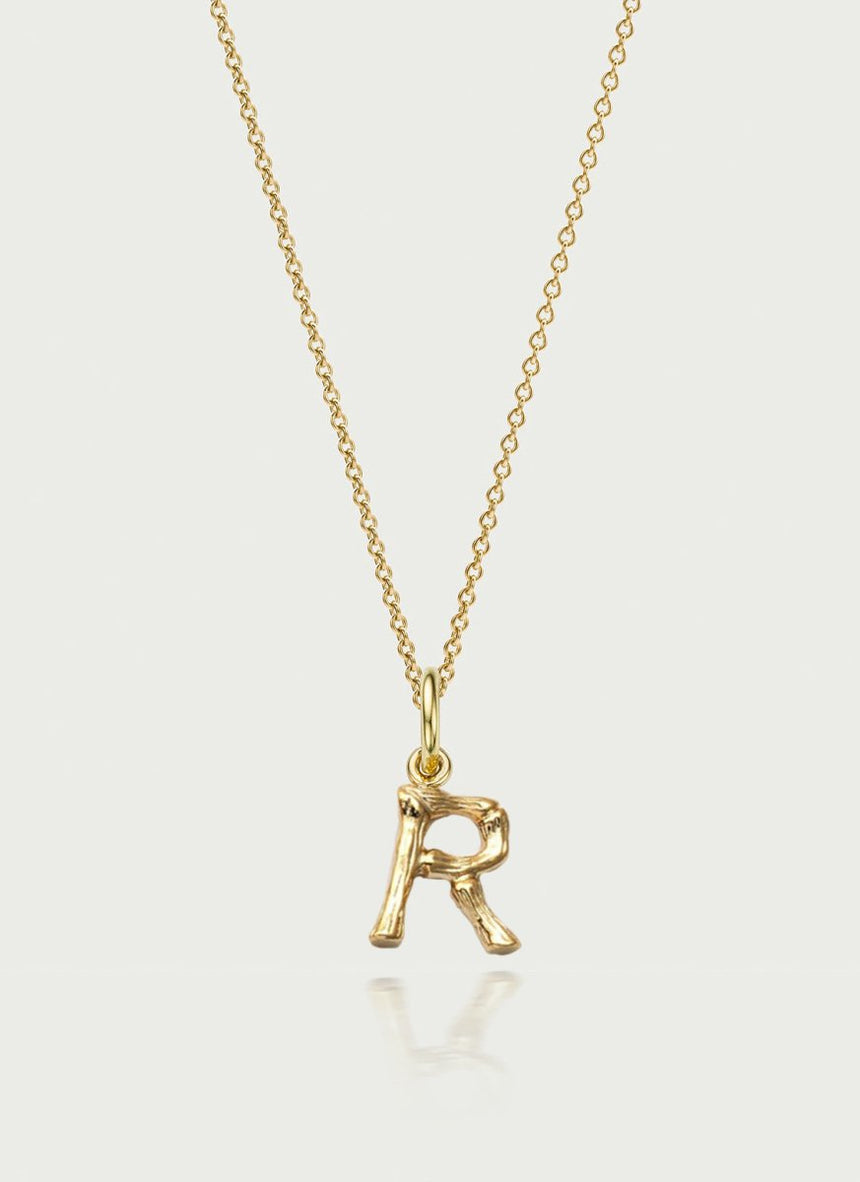 Bamboo alphabet charm 14k gold - Studio Kroewe