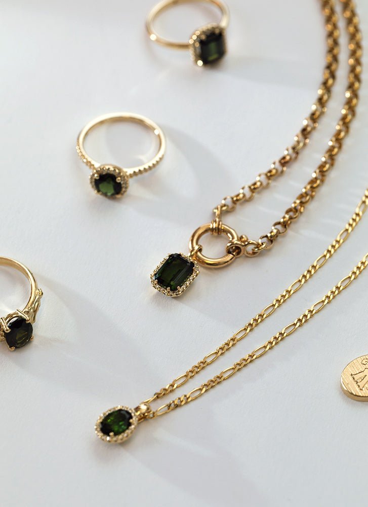 Cindy diamond tourmaline pendant 14k gold - Studio Kroewe