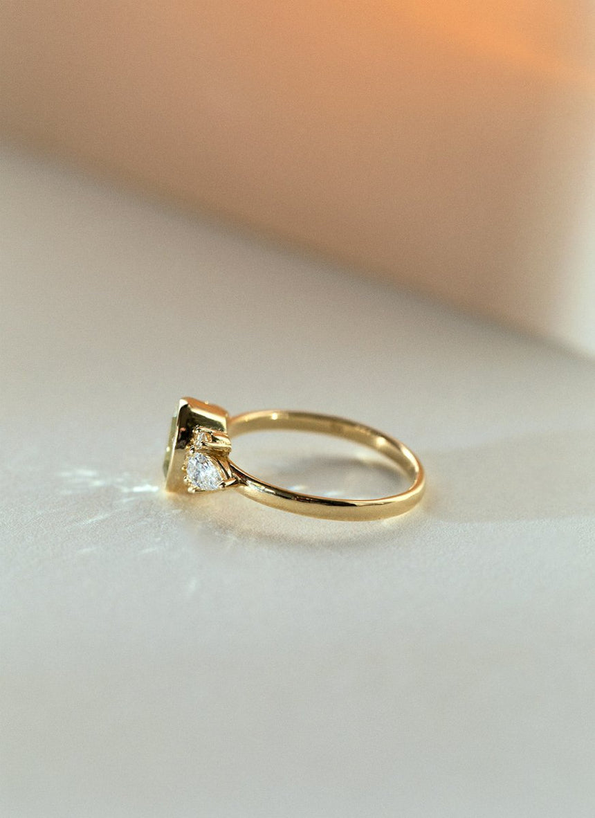 Custom oval cut tourmaline bezel set ring 14k - Studio Kroewe