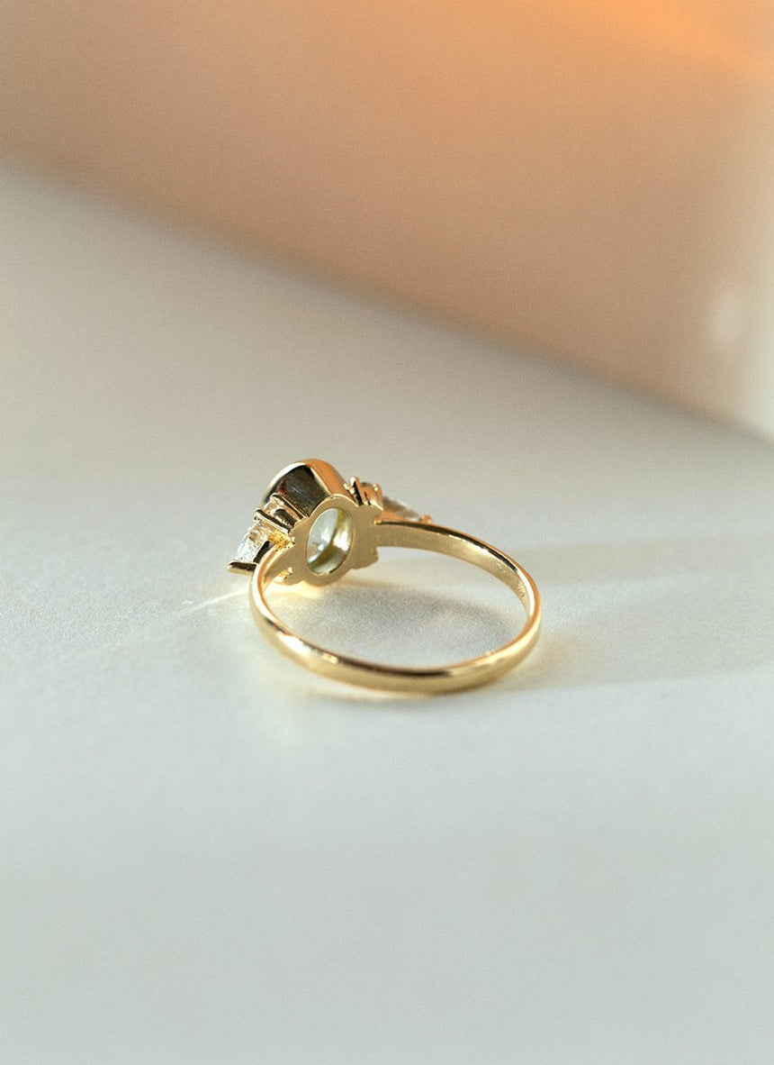 Custom oval cut tourmaline bezel set ring 14k - Studio Kroewe
