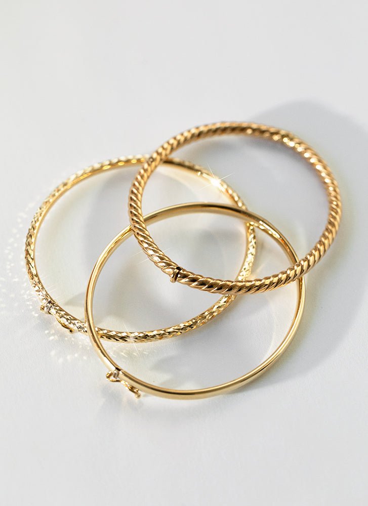 Diamond cut 3mm bangle 14k gold - Studio Kroewe