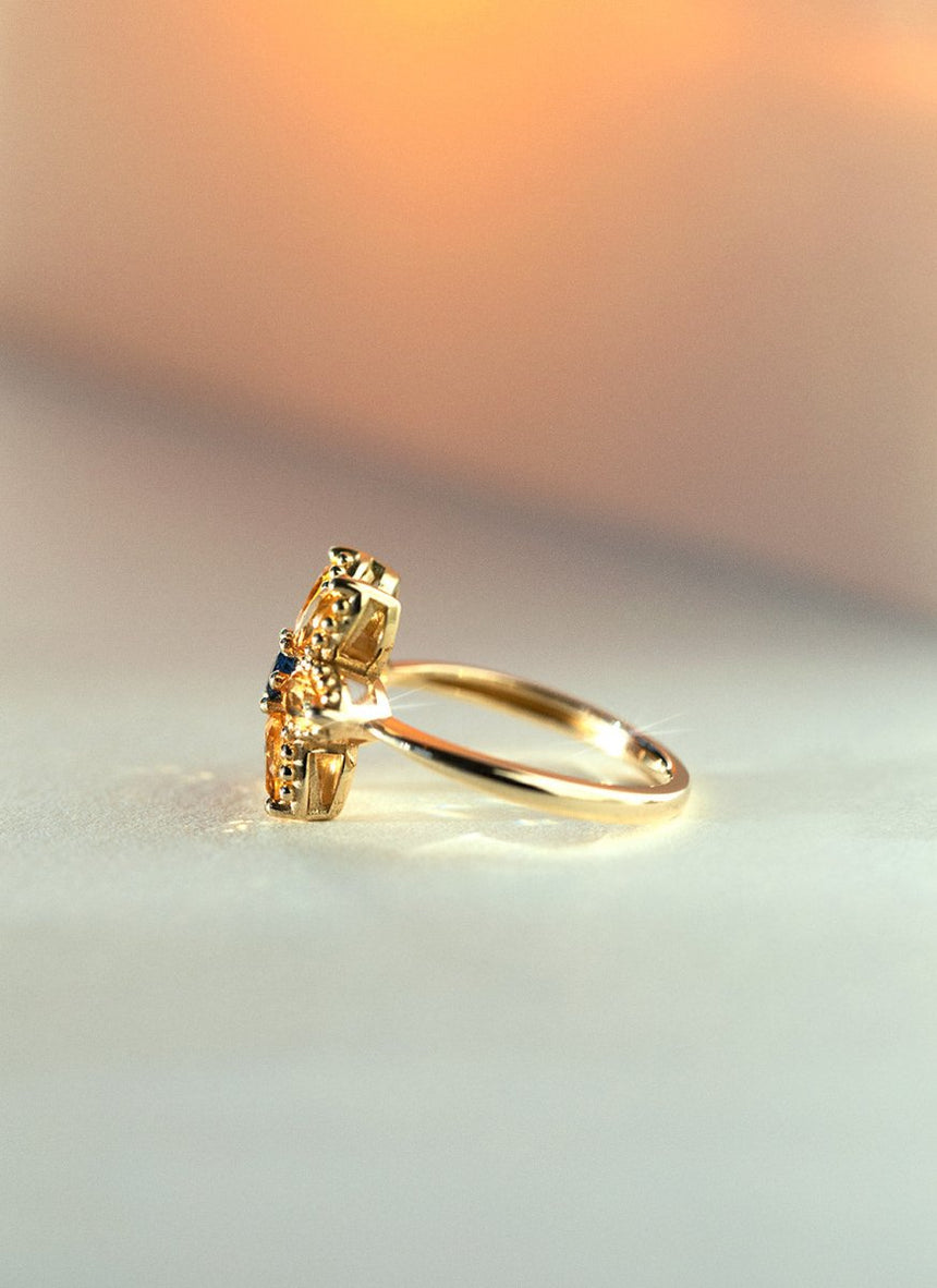 Flowery citrine sapphire ring 14k gold - Studio Kroewe