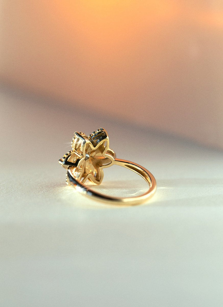 Flowery citrine sapphire ring 14k gold - Studio Kroewe