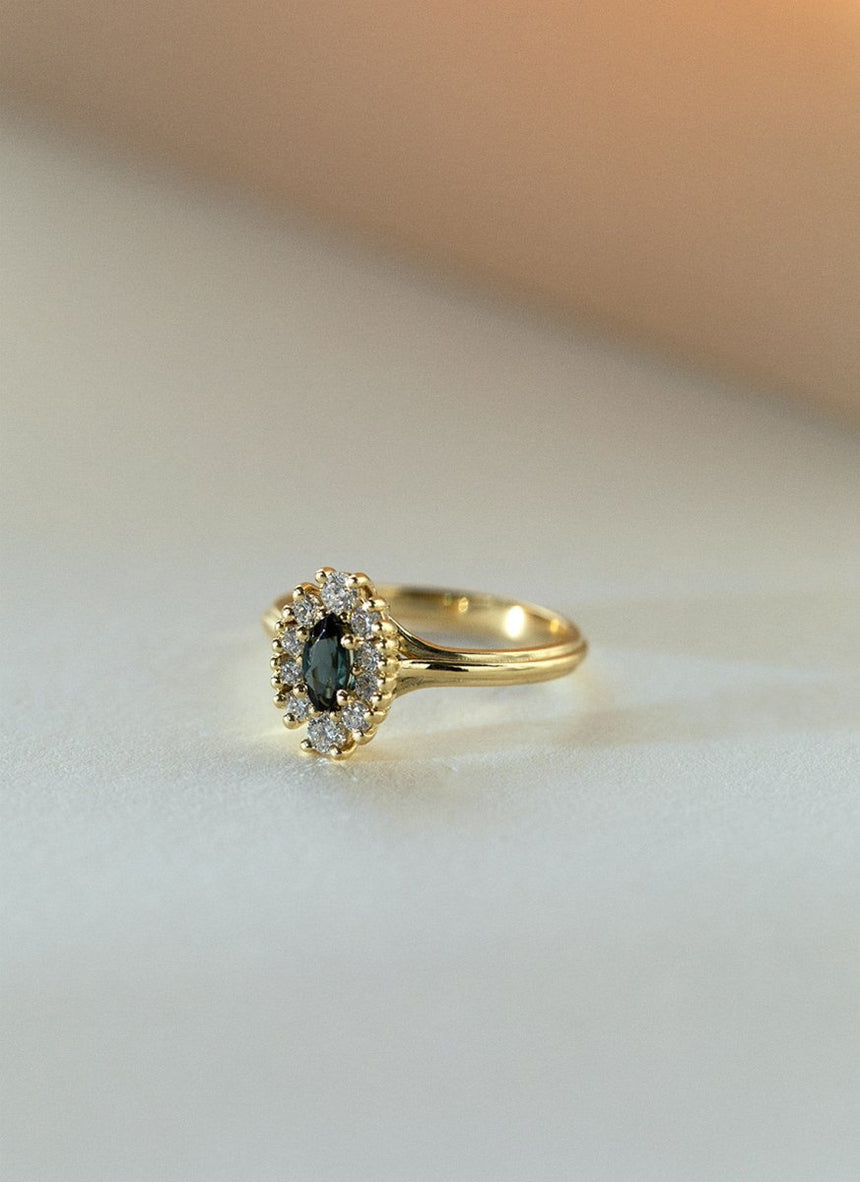 Galaxy diamond marquise tourmaline entourage ring 14k gold - Studio Kroewe