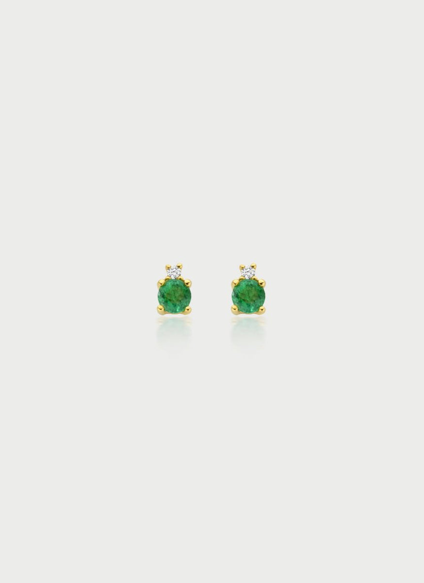 Gemma diamond emerald single earstud 14k gold - Studio Kroewe