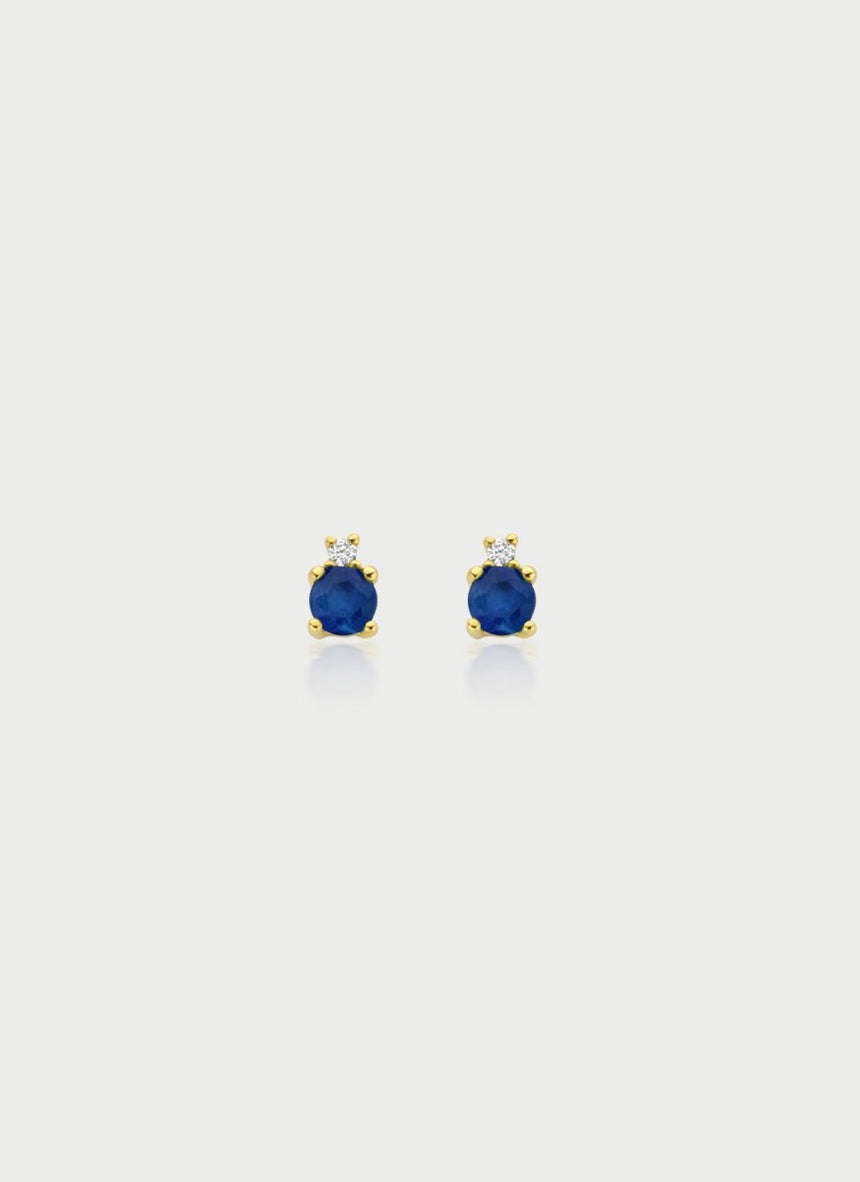Gemma diamond sapphire single earstud 14k gold - Studio Kroewe