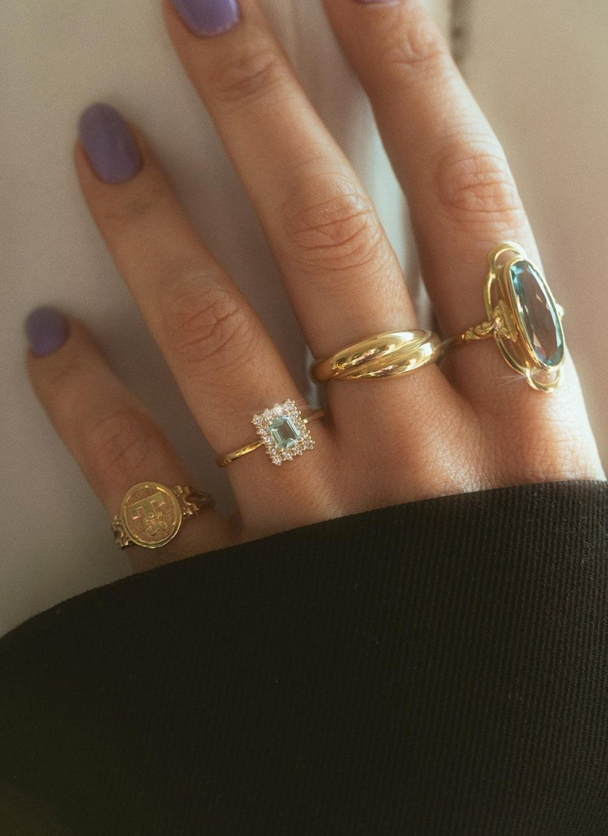 Lode halo diamond aquamarine ring 14k gold - Studio Kroewe