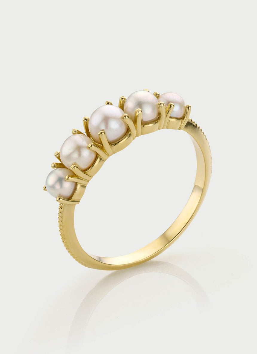 Lotta pearl ring 14k gold - Studio Kroewe