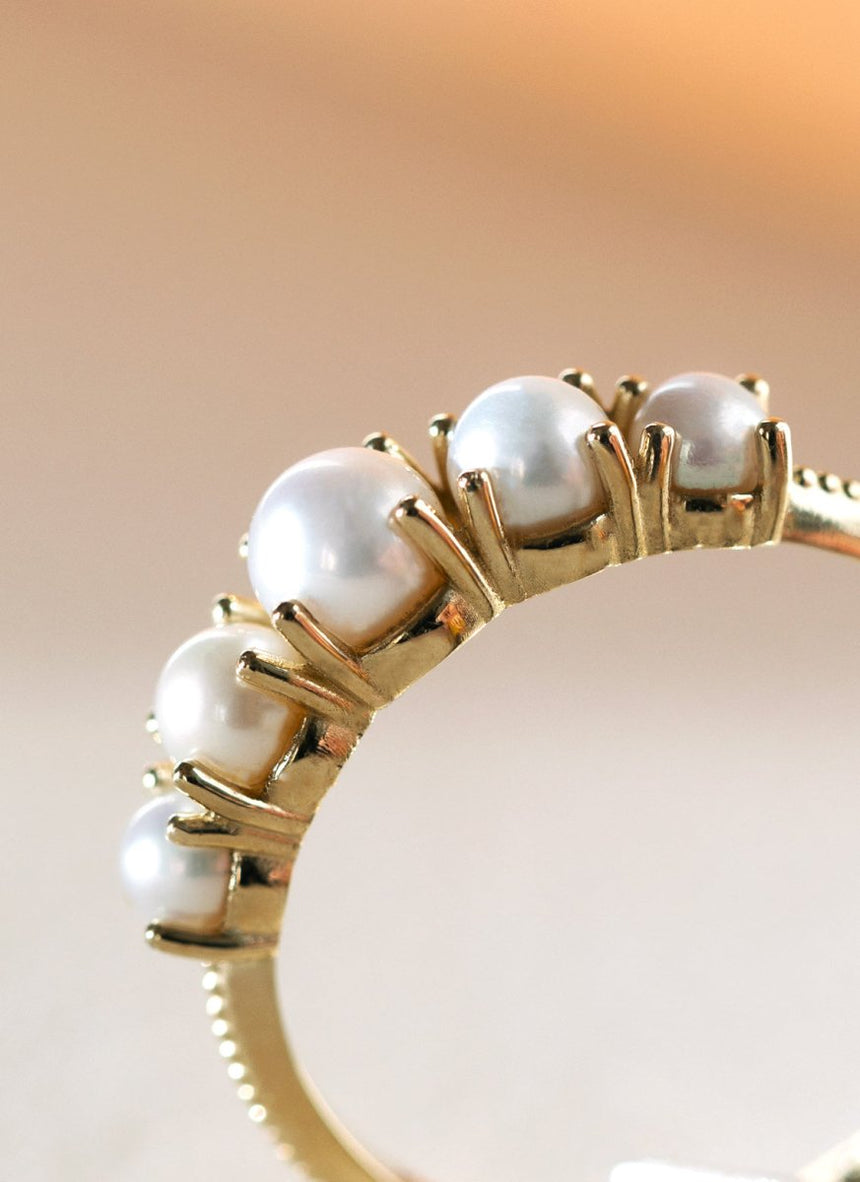 Lotta pearl ring 14k gold - Studio Kroewe