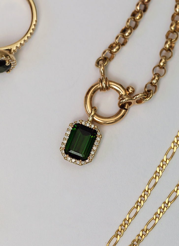 Lou diamond tourmaline pendant 14k gold - Studio Kroewe