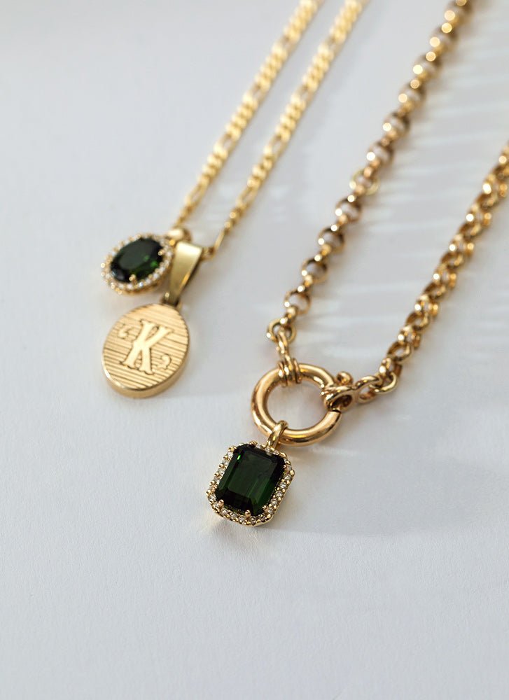 Lou diamond tourmaline pendant 14k gold - Studio Kroewe