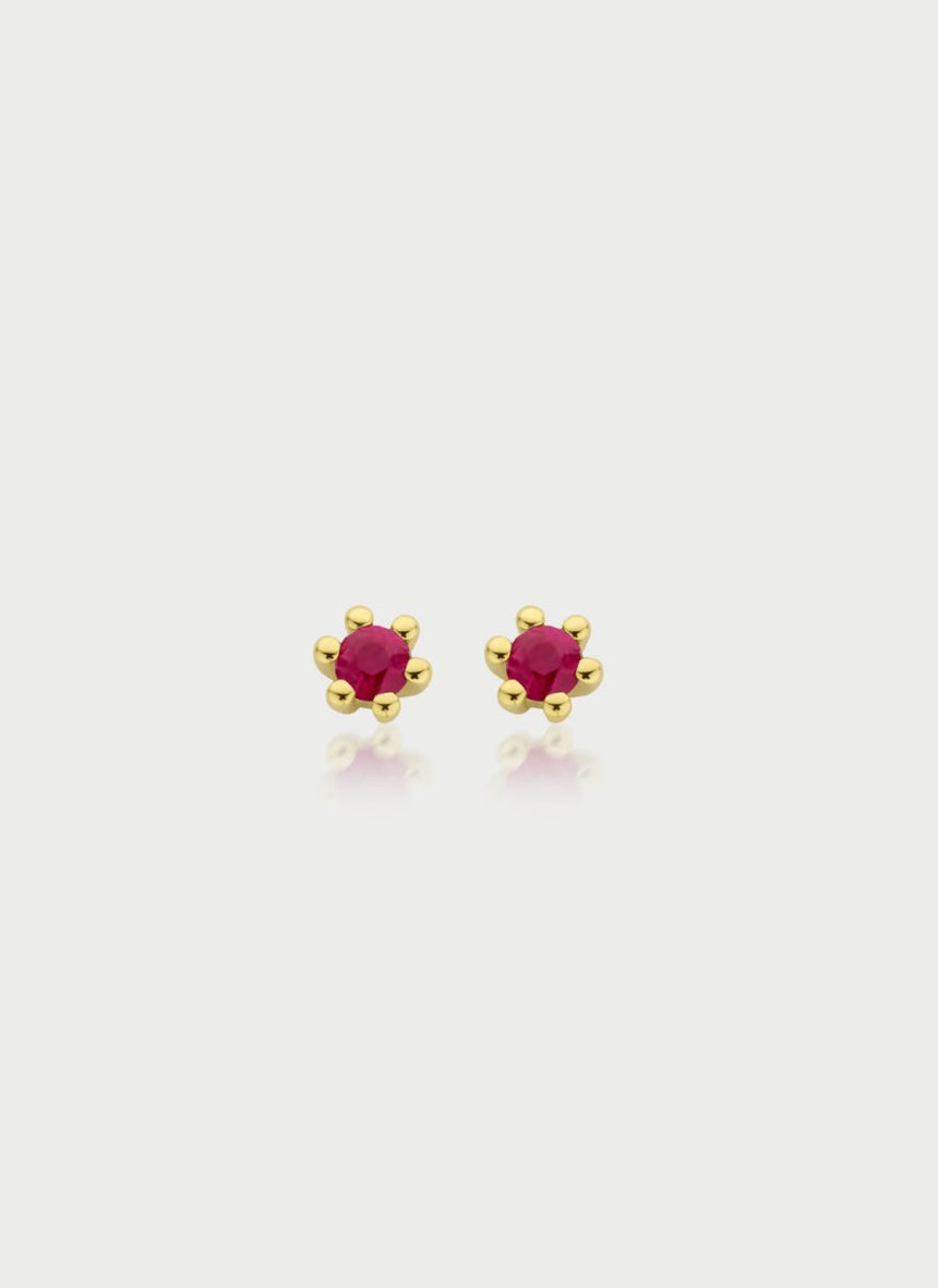 Minnie ruby single earstud 14k gold - Studio Kroewe