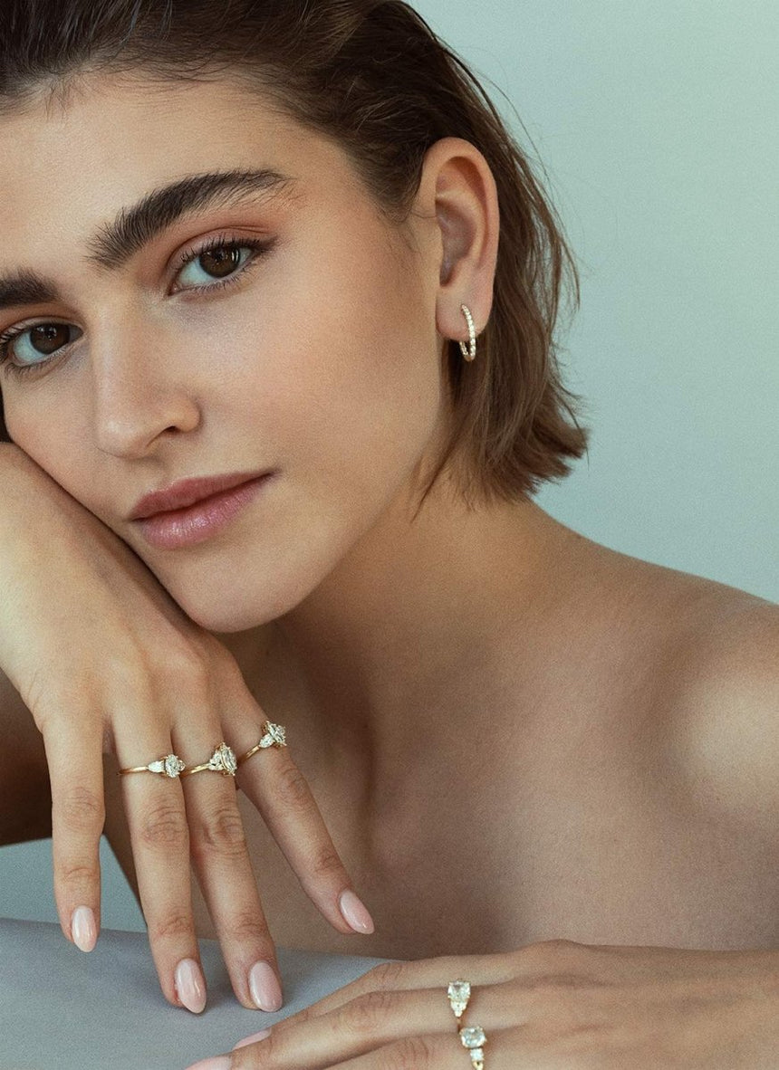 Vesper diamond single earstud 14k gold - Studio Kroewe