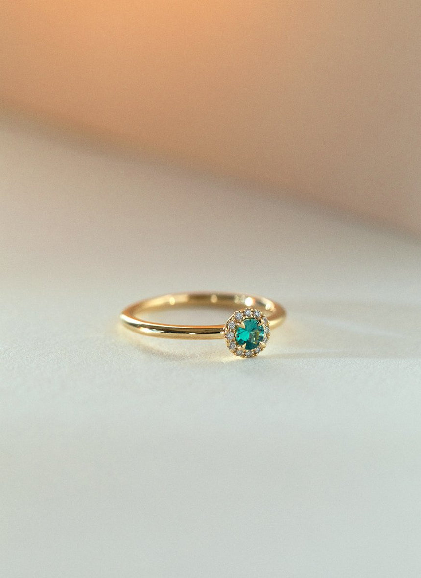 Custom oval cut tourmaline bezel set ring 14k - Studio Kroewe
