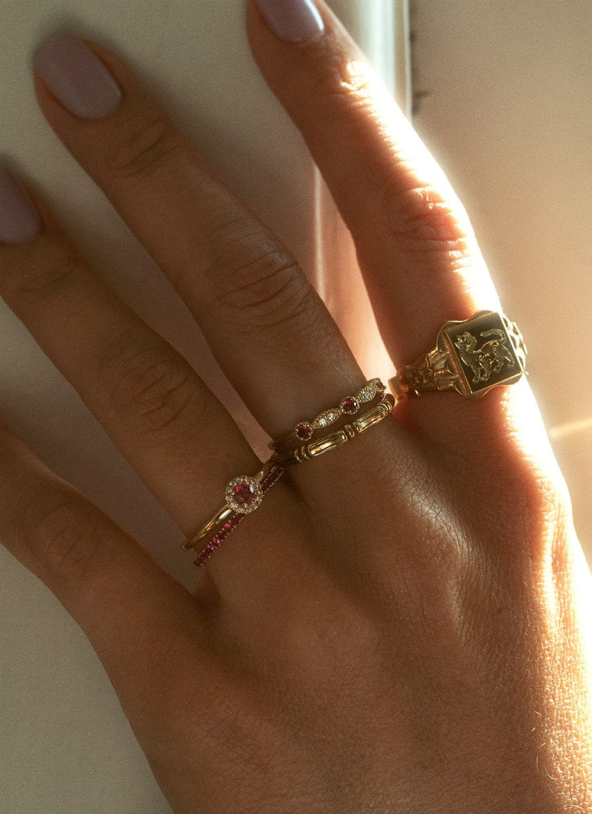 Custom oval cut tourmaline bezel set ring 14k - Studio Kroewe