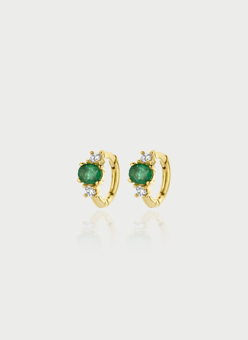 Riley diamond emerald huggies 14k gold - Studio Kroewe