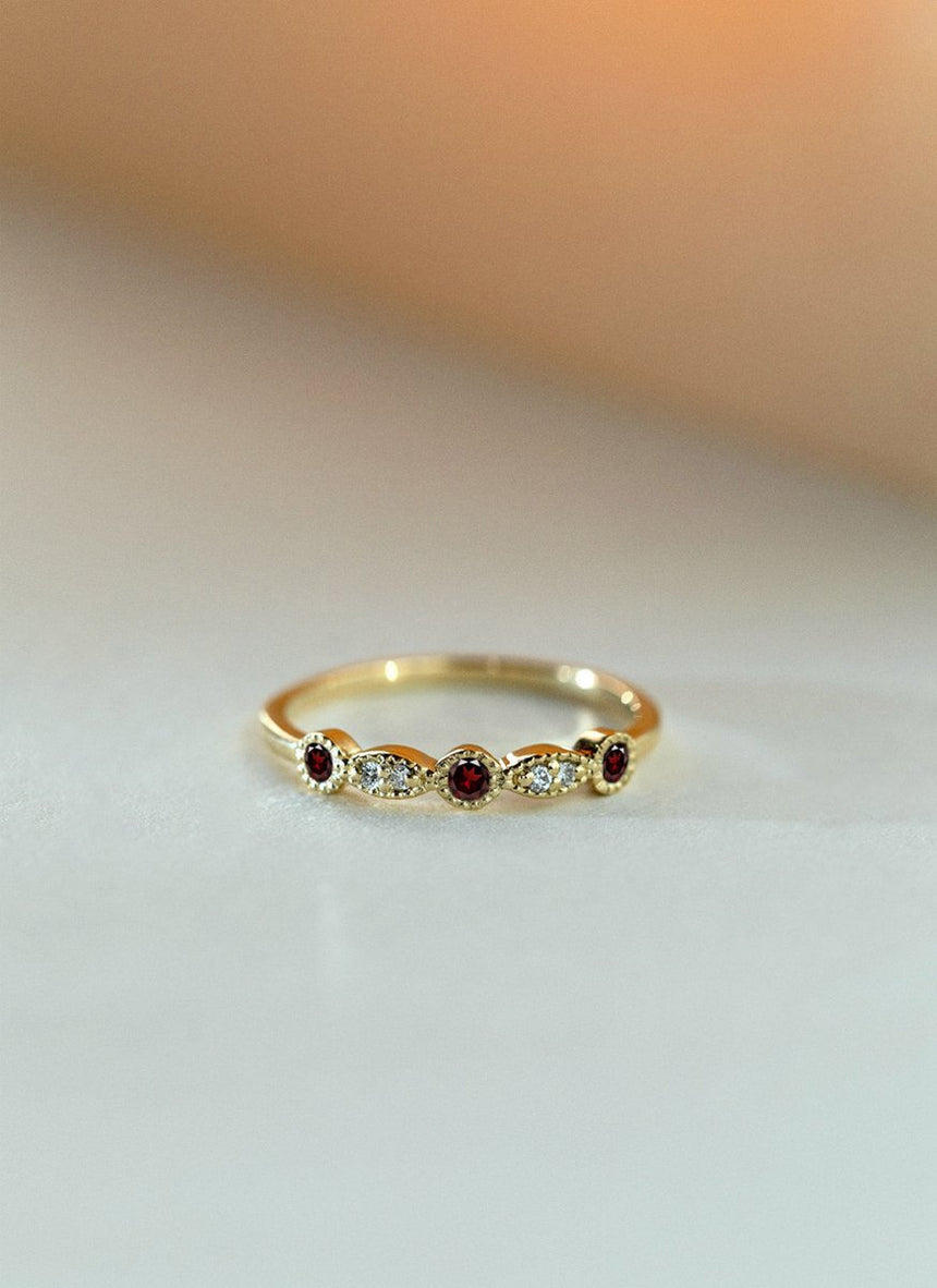 Sage diamond garnet january birthstone ring 14k gold - Studio Kroewe