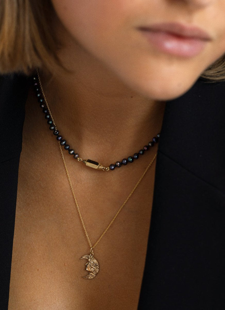Tatum black pearl necklace 14k gold - Studio Kroewe