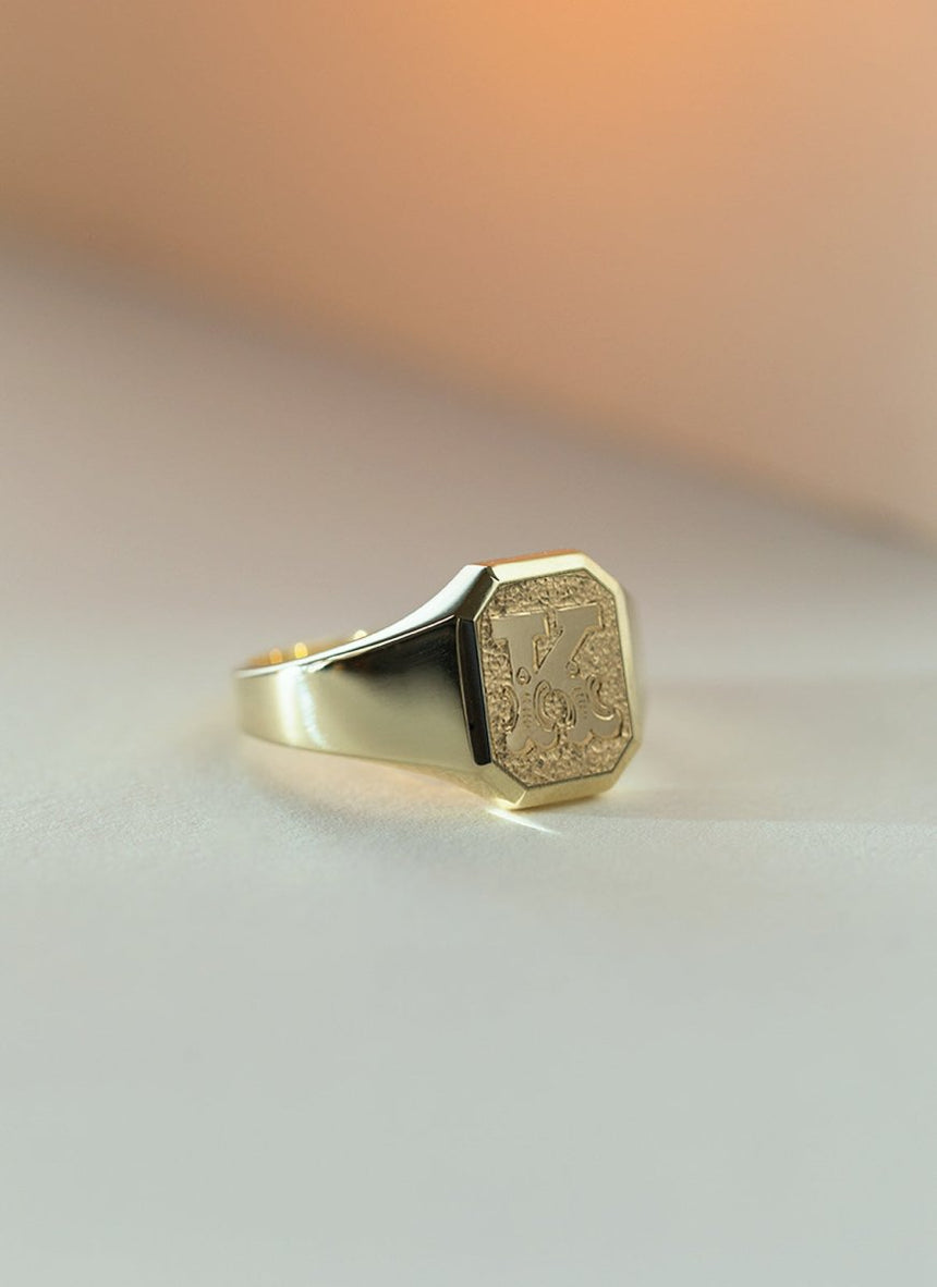 Woody signet ring 14k gold - Studio Kroewe