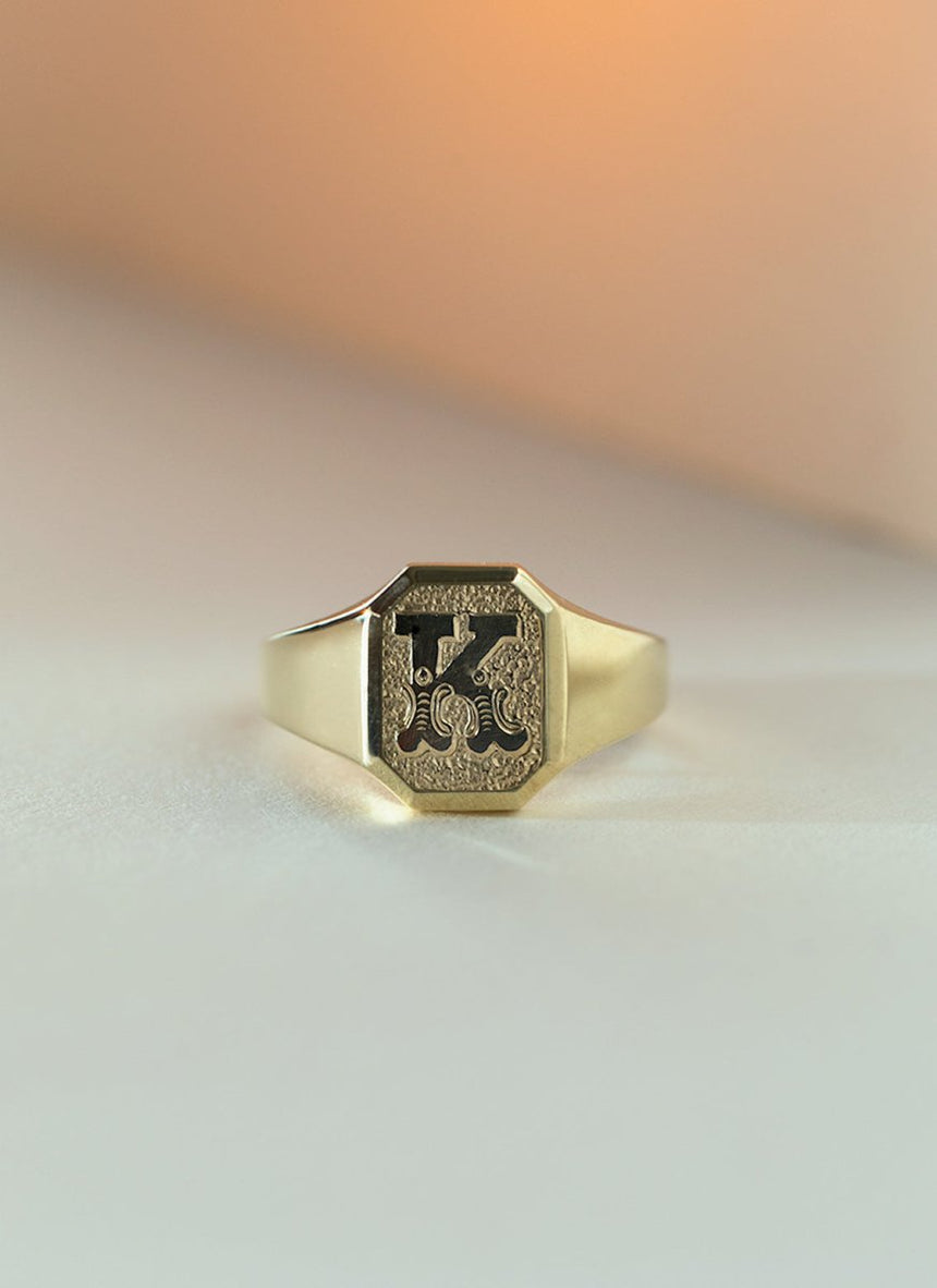 Woody signet ring 14k gold - Studio Kroewe