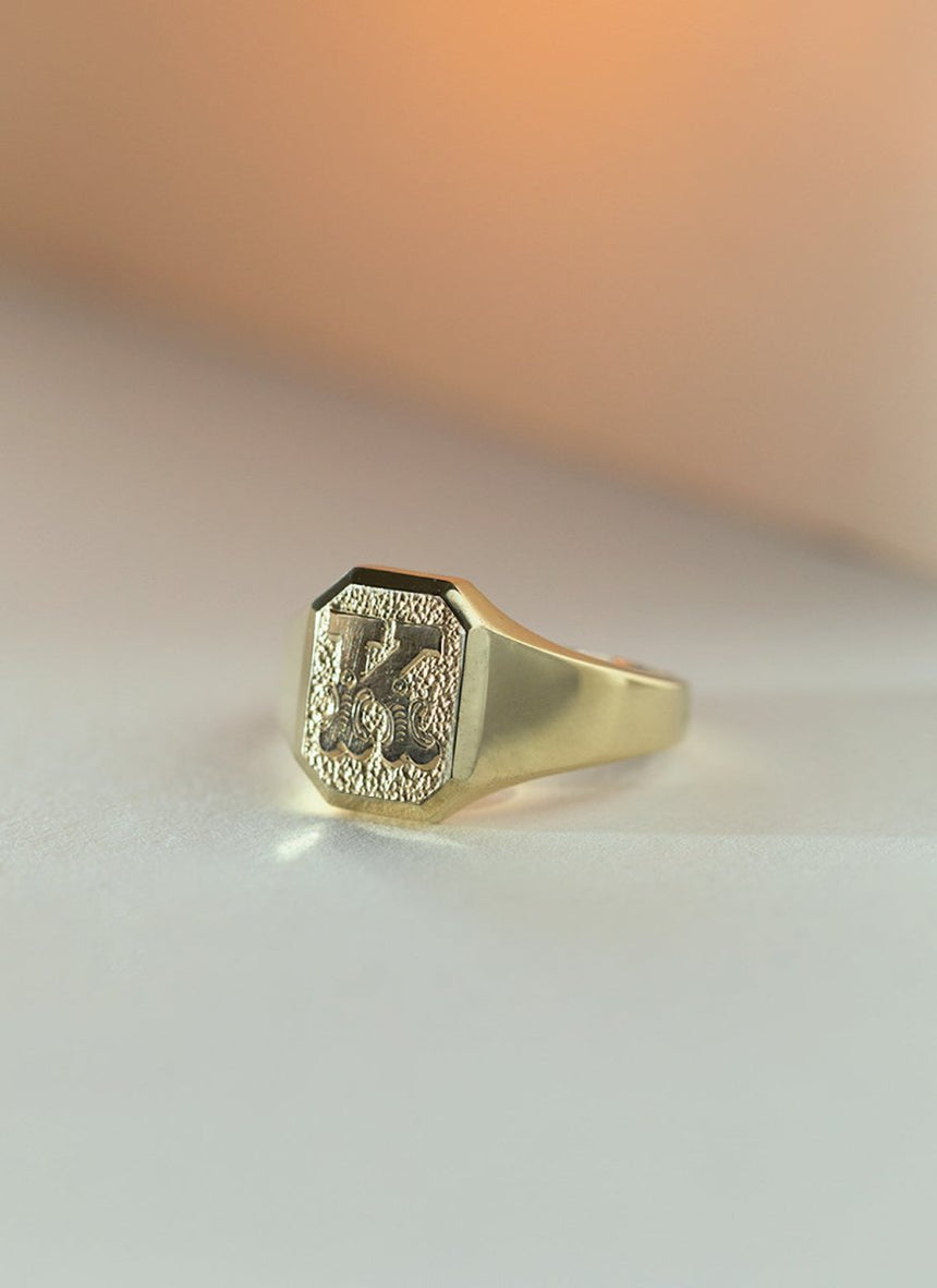 Woody signet ring 14k gold - Studio Kroewe
