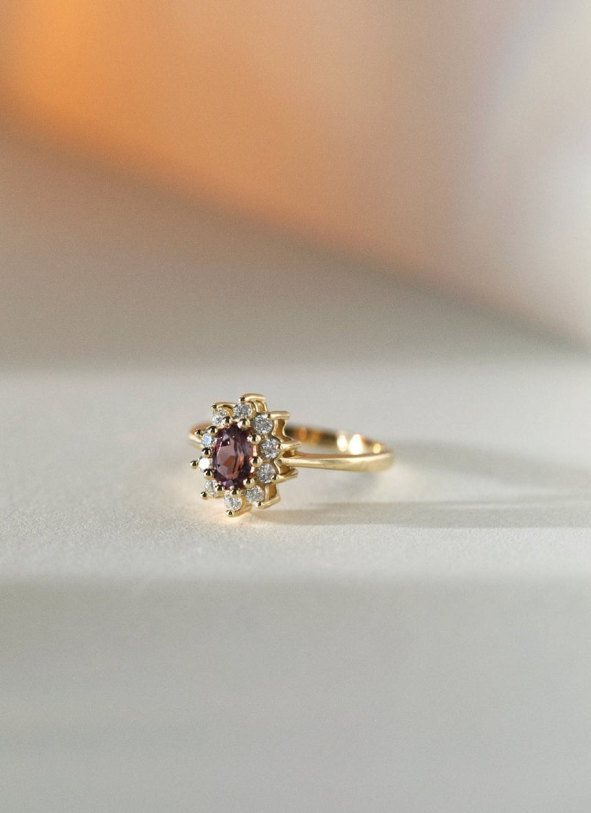 Yoki diamond rhodolite entourage ring 14k gold - Studio Kroewe