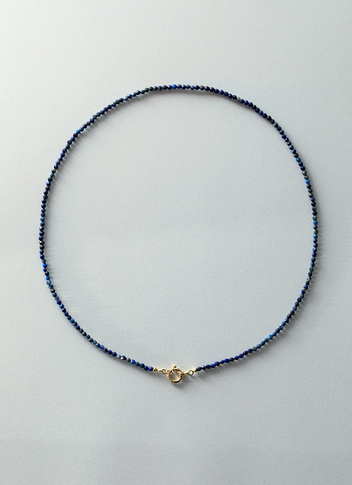 Jane facet lapis lazuli necklace with front lock 14k gold