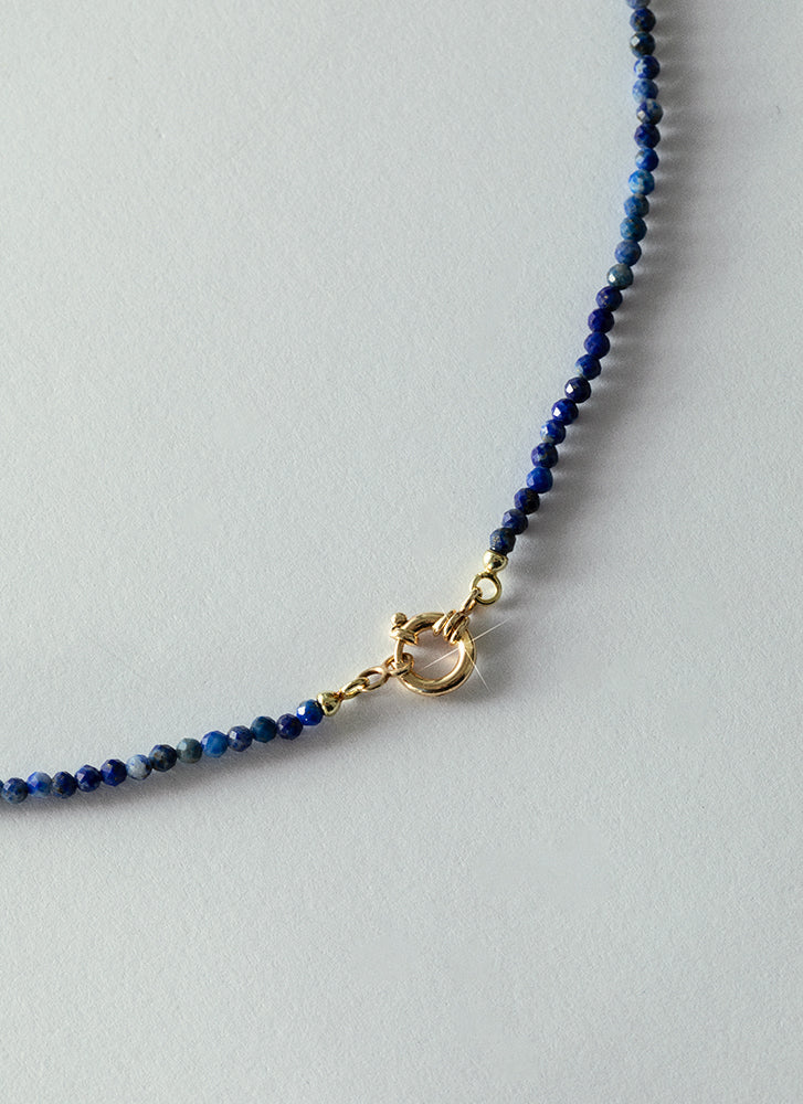 Jane facet lapis lazuli necklace with front lock 14k gold