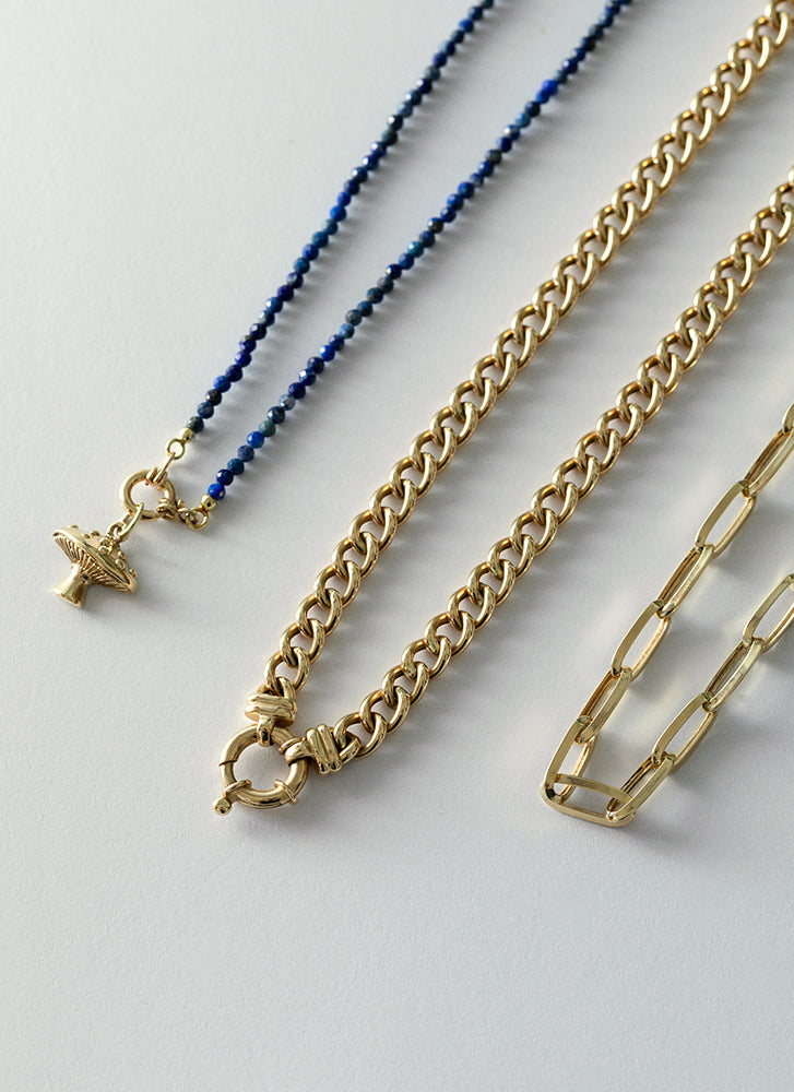 Jane facet lapis lazuli necklace with front lock 14k gold