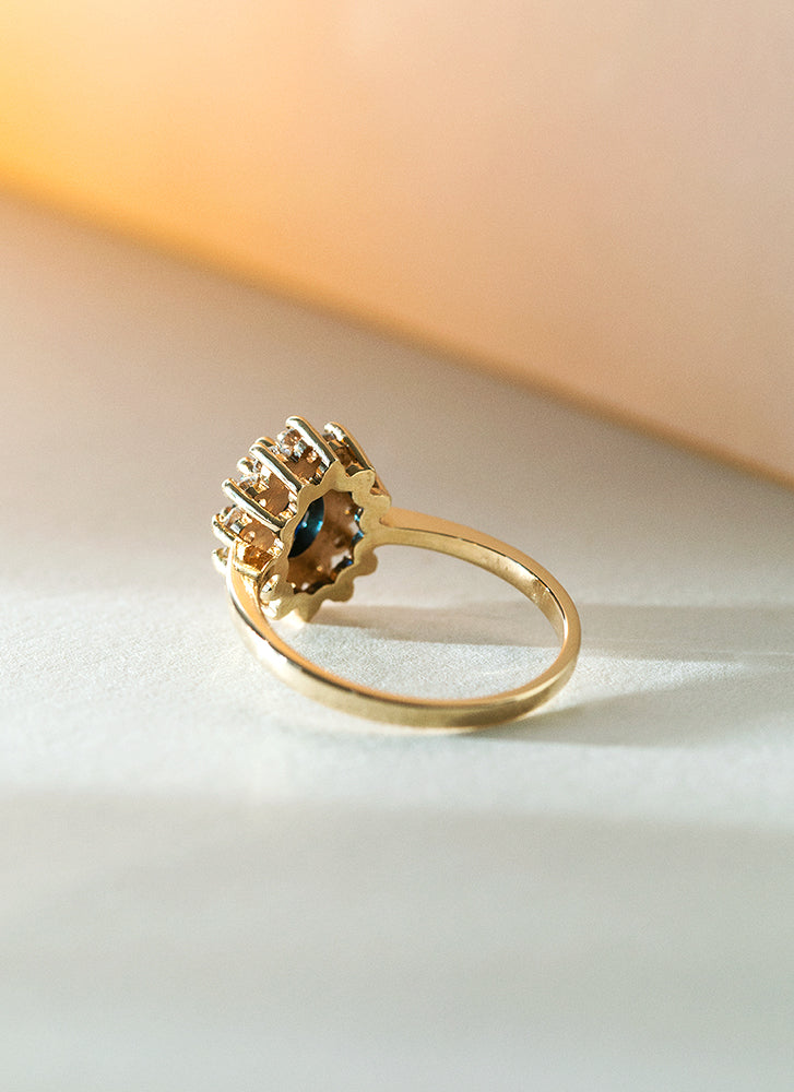 Kate diamond sapphire entourage ring 14k gold