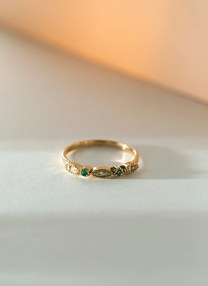 Loki diamond smaragd ring 14k goud