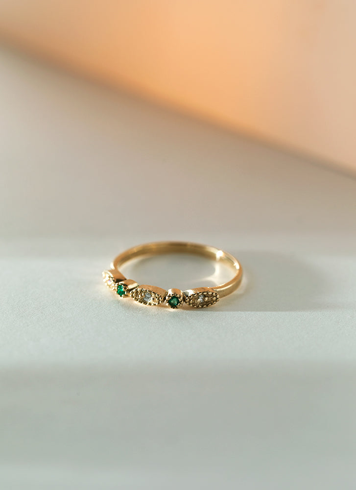 Loki diamond emerald ring 14k gold