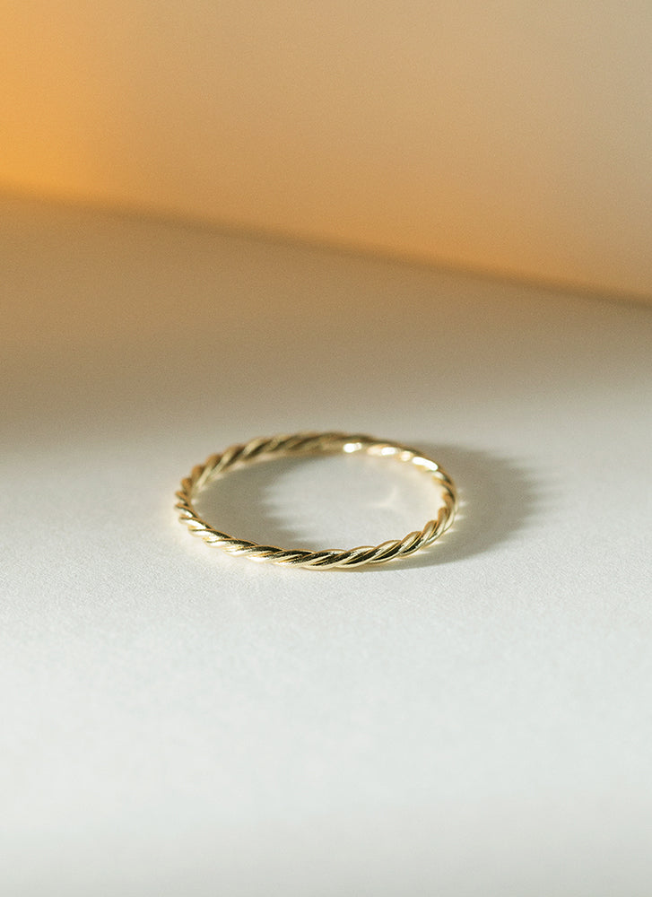 Torsion stacking ring thin and thick 14k gold