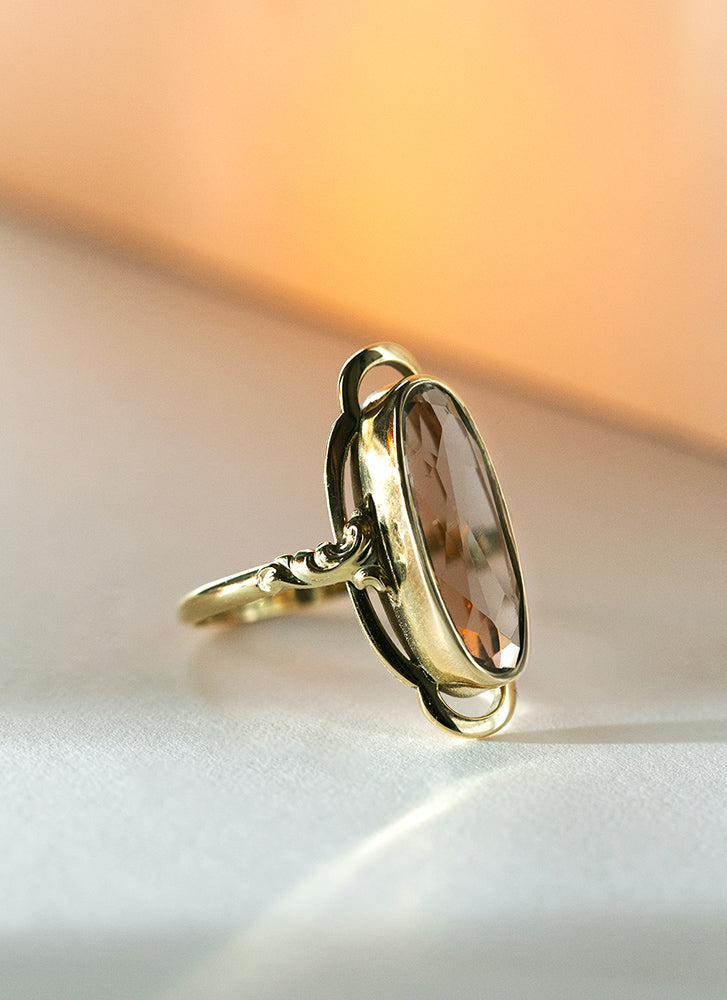 Trixie rookkwarts ring 14k goud