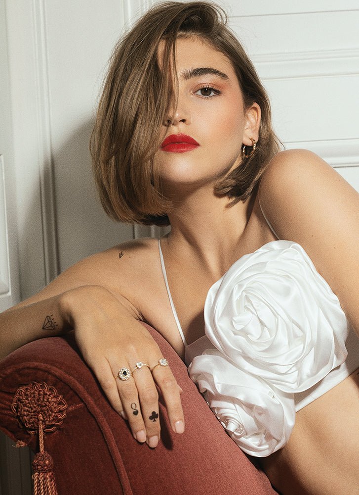 Billie flower sapphire pearl entourage ring 14k gold - Studio Kroewe