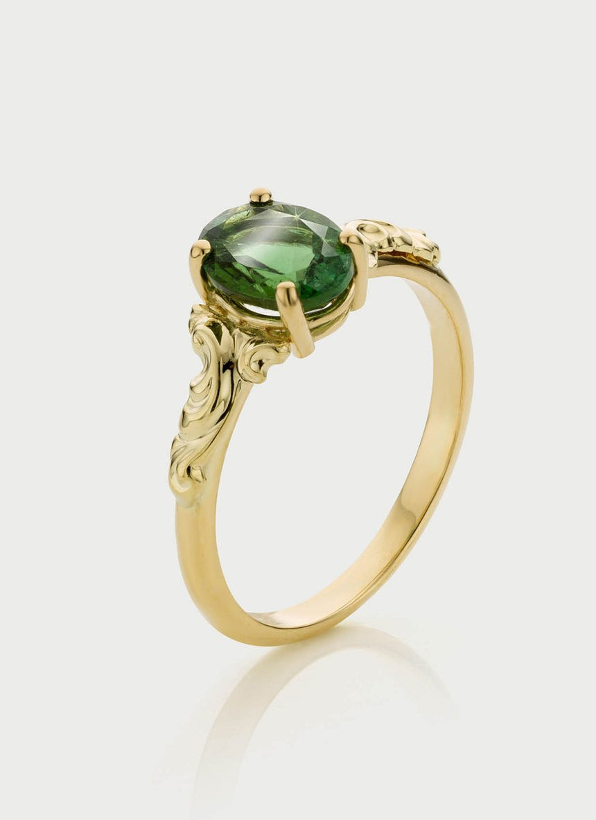 Kunna green tourmaline ring 14k gold - Studio Kroewe