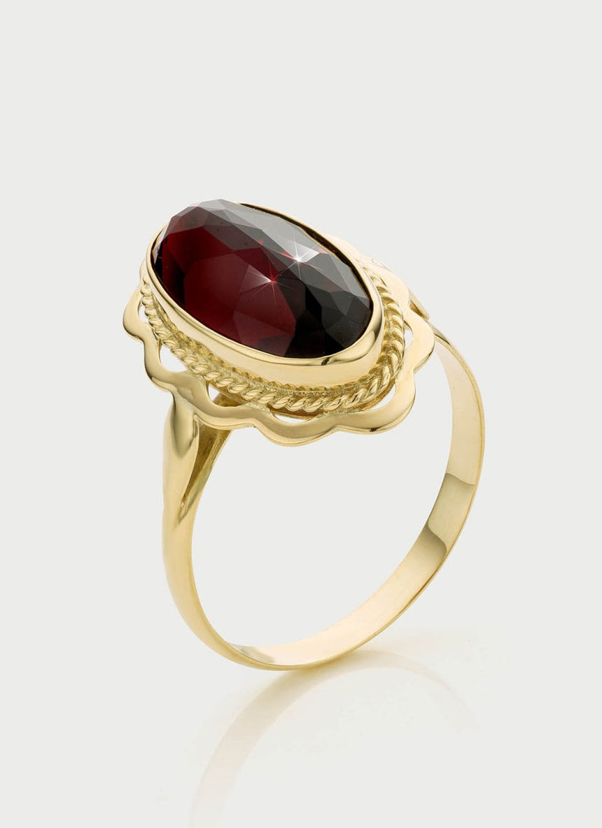 LIMITED EDITION | Poppy garnet ring 14k gold - Studio Kroewe