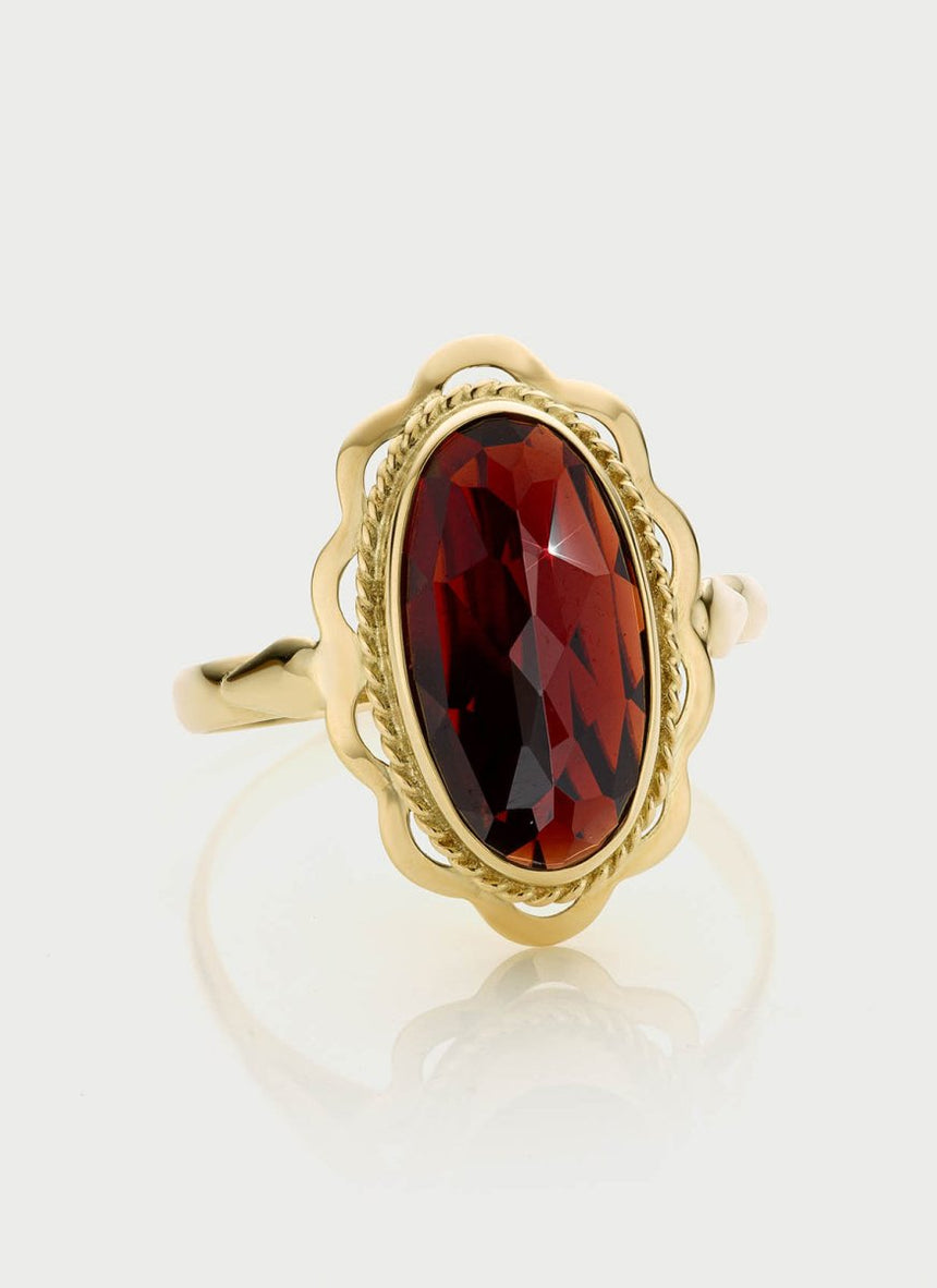 LIMITED EDITION | Poppy garnet ring 14k gold - Studio Kroewe